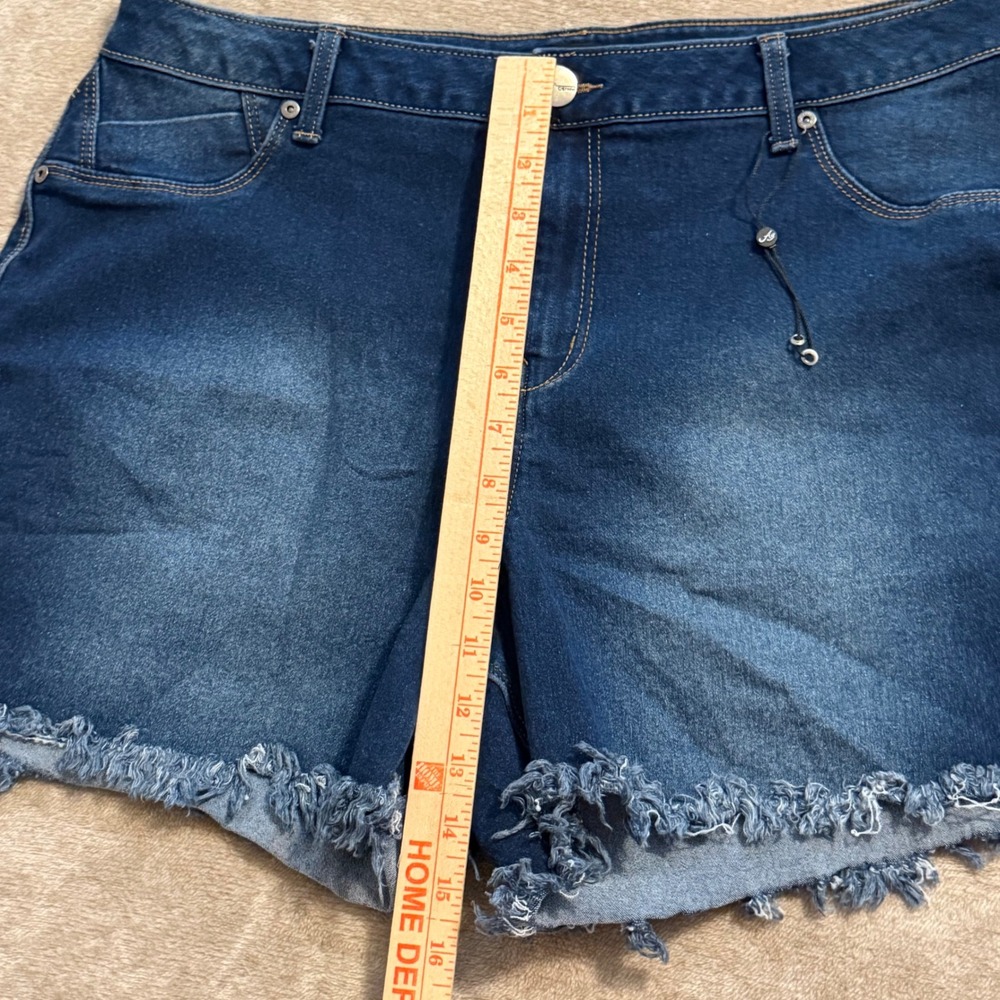 AG Denim Womens 18W Dark Wash Frayed Raw Hem Stretch Jean Shorts - Picture 5 of 11